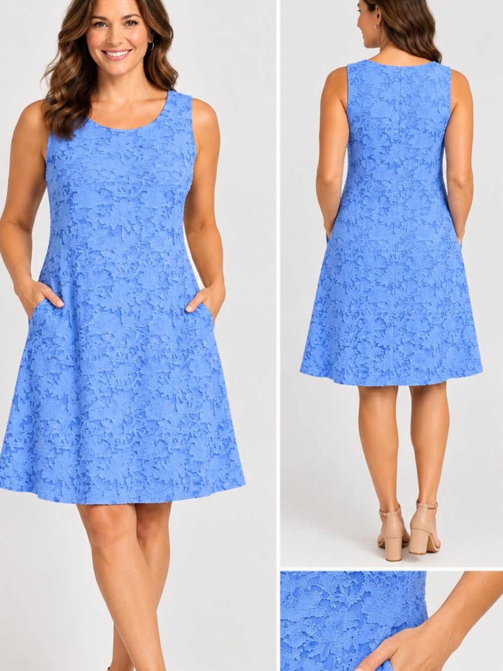 Susan Graver Blue Eyelash Lace Sleeveless Shift Dress Womens Large Periwinkle